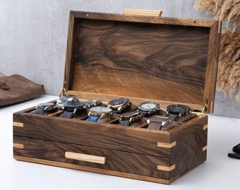 Watch Box with Drawers for Collectors, Personalized Watch Box For Men, Custom Mens Jewelry Box, Handmade Watch Boxes (8-10-12-15 Slots)