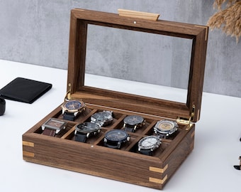 Personalized Watch Box with glass lid, Handmade watch box for men, Custom Watch Case, Engraved Mens Watch Box 8, Uniqe Gifts For Husband