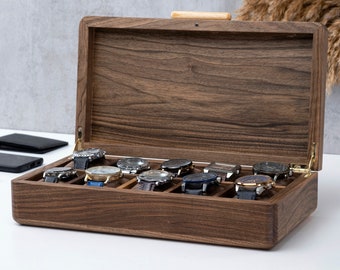 Wood Watch Box for Men, Custom Watch Case, Personalized Mens Watch Box, Handmade Engraved Watch Storage, Walnut Watch Holder, Gift for Dad