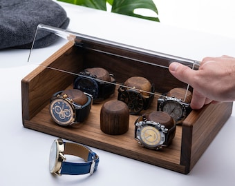 Personalized Walnut Watch Box, Custom Watch Storage, Engraved Watch Display Case, Watch Holder (for 6 or 8 watch), Wooden Anniversary Gifts