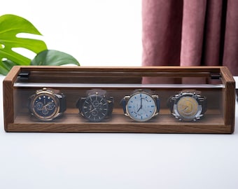 Walnut Watch Box, Personalized Watch Box for Men, Handmade Watch Case, Engraved Mens Jewelry Box, Birthday Gift Ideas