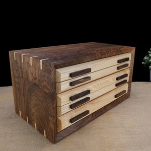 Schmuckschatulle aus Walnussholz mit 5 Schubladen, Schmuckschatulle aus Holz, handgemachte große Schmuckschatulle, Holzschmuckschrank, Muttertagsgeschenk