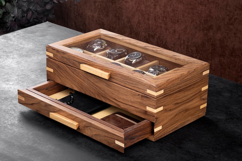 Personalized Watch Box With Drawer and Valet Tray Bundle Set, Handmade ...