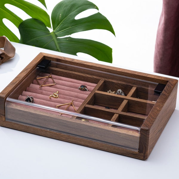 personalized jewelry box, walnut jewelry organizer box, handmade ring box, jewelry box for girls, engraved jewelry box, custom jewelry box