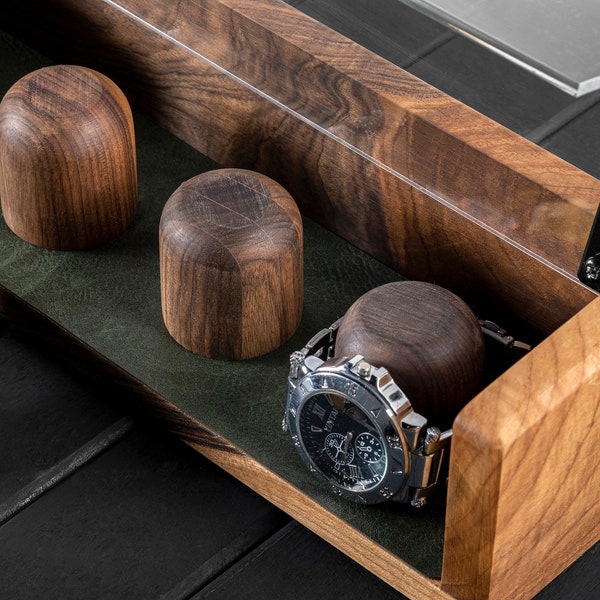 Handmade Walnut Watch Box, Personalized Watch Box for Men Solid Wood, Mens Jewelry Box (2-3-4-6 Watch Holders), Custom Watch Case