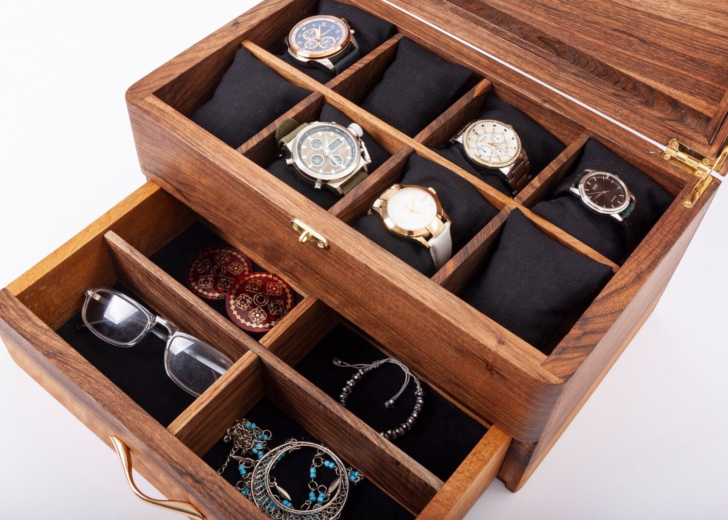 White Basics Wooden Jewelry/Watch Box with Glass Top 