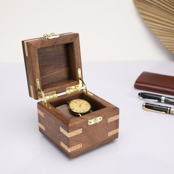 Personalized Walnut Single Watch Box, Handmade Watch Storage, Handmade Watch Jewelry Box, Engraved 1 slot Watch Case,  Christmas Gifts