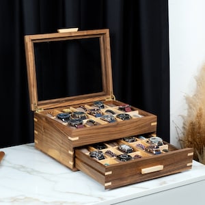 Handmade Walnut Watch Box with Drawer: Personalized Watch Storage for Collectors