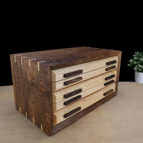 Walnut Jewelry Box with 5 Drawers, Wooden Jewelry Organizer, Handmade Large Jewelry Box, Wood Jewelry Armoire, Anniversary Gifts