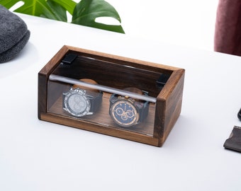 Engraved Watch Box for Men, Personalized Walnut Watch Case, Custom Mens Watch Box, Handmade Watch Holder, Anniversary Gift for Boyfriend