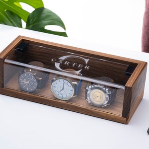 Walnut Watch Box for Men, Customized Watch Case, Custom Watch Holder, Handmade Watch Display Case, Engraved Watch Stand, Birthday Gift Ideas