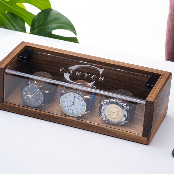 Walnut Watch Box for Men, Customized Watch Case, Custom Watch Holder, Handmade Watch Display Case, Engraved Watch Stand, Birthday Gift Ideas