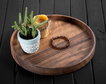 Walnut Wood Ottoman Tray, Oversized Ottoman Tray, Round Coffee Table, Handmade Large Ottoman Tray (8",10",12",14",18" or 20" options)