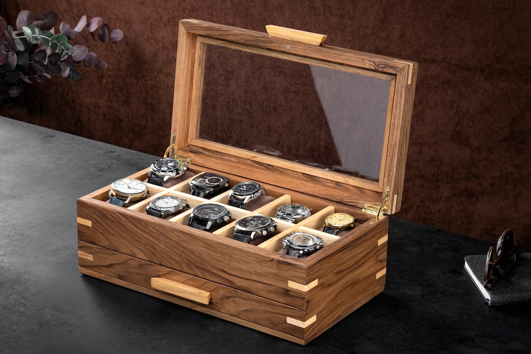 Watch Box With Drawer, Watch Box for Men, Wood Watch Box, 12 Slot