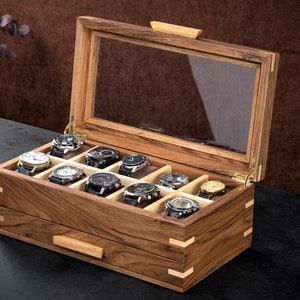 Acacia Wood Watch Box Organizer with 10 Slots for Watches – World of shanik