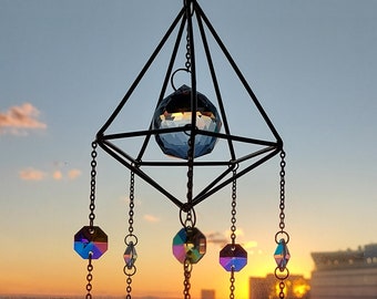 Gift for Best Friend | Suncatcher | Sun catcher | Housewarming | Sun Catcher Star Moon Pendant Amethyst Crescent Light Reflection Charm