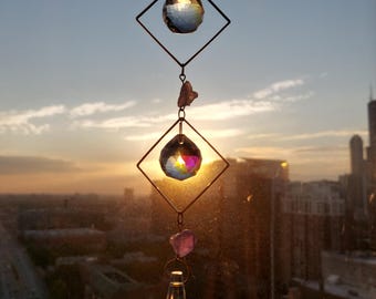 Crystal Sun Catchers, Suncatcher Gift, Christmas Gift, Boho Room Decor, Charming Decor, Handmade Gift, Celestial suncatcher aquamarine