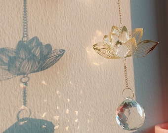 Lotus Floral Sun catcher | Rainbow Prism | Wall hanging | Babies Room Decor Suncatcher | Hanging Crystal | Housewarming | Christmas gift