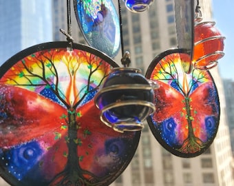 Memorial Suncatcher| sun catcher | Wall hanging | Plant Moon Suncatcher | Window Crystal | Rainbow Maker Memorial Gift | Tree of Life Wall