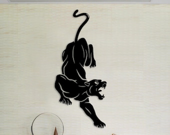 Black Panther Metallwandkunst, Tierskulptur, 3D Deko für Wohnzimmer