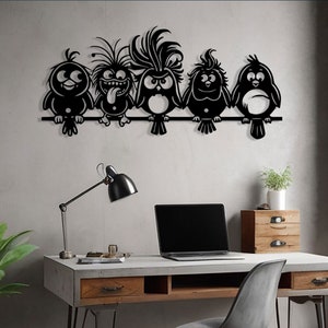 Oiseaux de dessin animé, cadeau de décoration murale en métal, cadeau de décoration murale pour chambre d'enfant, décoration murale pour aire de jeux, cadeau pour les amateurs d'oiseaux, cadeaux pour enfants