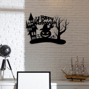 Halloween Metal Wall Art: Pumpkin, Haunted House Porch Decor