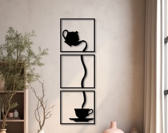 Tea Time Metal Wall Art, Kitchen Metal Wall Art, Coffee Bar Metal Wall Decor, Housewarmin Gift, 3 pcs Metal Deco, Gift for Mom, Easy to Hang
