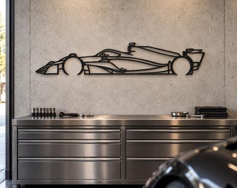 Formula Race Car Metal Wall Art - Minimalist Steel Garage Decor