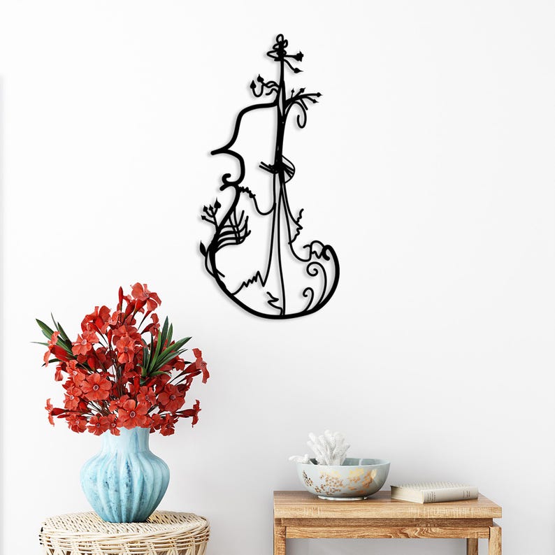 Natural Ornamented Violin Metal Wall Art