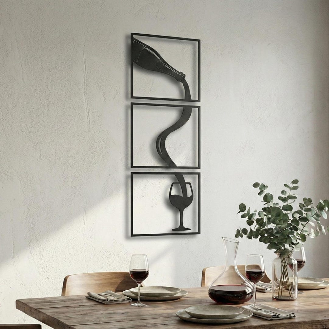 3-panel Wine Pour Metal Wall Art - Modern Kitchen Decor - Etsy