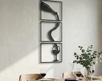 3-Panel Wein Gießen Metall Wandkunst - Moderne Küche Dekor