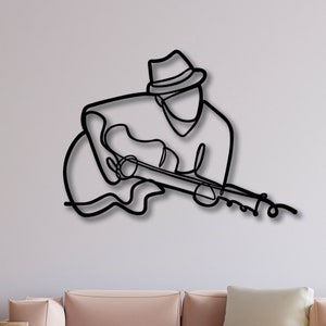 Guitar Metal Line Wall Art, Line Art Metal Guitarist, Musicians Lovers Gift, Rock n Roll Metal Art, Music Room Decor, Iconic Metal Wall Art