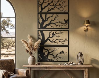 Tree Branch Metal Wall Art - Birds on Branches Home Decor - Large Tree Panel