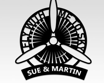 Personalisierte Pilot Metallwandkunst, kundenspezifisches Fliegergeschenk, kundenspezifisches Metallnamensschild, benennbarer Flugzeugpropeller, Geschenk für Segelflugzeug, Weihnachtsgeschenk