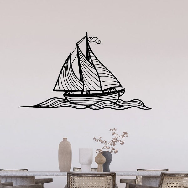 Sailboat on the Waves Metal Wall Art, Sailor Metal Wall Decor, Coastal Metal Wall Art, Yacht Line Art Decor, Gift for him, Macthless Gift