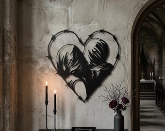 Heart Metal Line Art - Couple Silhouette Wall Decor - Gift for Darling