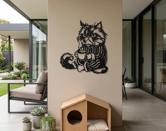 Grumpy Cat Coffee Metal Art – Laser-Cut Steel Wall Decor (Matte Black)