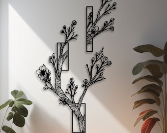 Arte de pared de metal con forma de rosa y árbol de la vida: decoración floral moderna