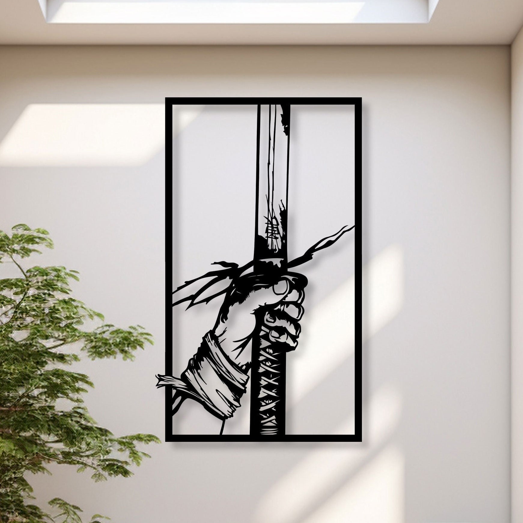 Katana Metal Wall Art, Yoga Room Metal Wall Decor, Japan Metal Wall Art, Unique Birthday Gift, Gift for Her, Samurai Metal Wall Art