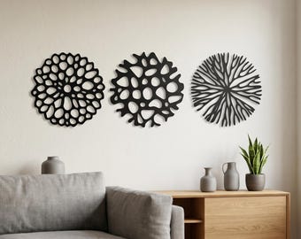 Abstract Metal Wall Art Set of 3 - Organic Round Wall Decor - Housewarming Gift