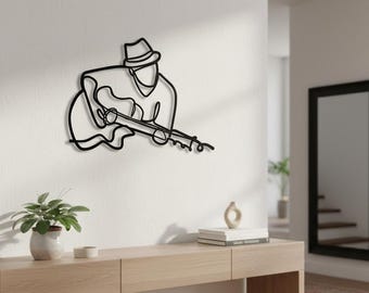 Arte lineal de guitarra de metal - Decoración de habitación con música rock and roll - Regalo para músicos