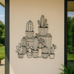 Cactus Metal Wall Art: Indoor Outdoor Garden Decor