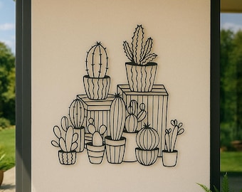 Cactus Metal Wall Art: Indoor Outdoor Garden Decor