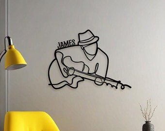 Personalized Guitarist Metal Wall Art: Rock n Roll Music Decor
