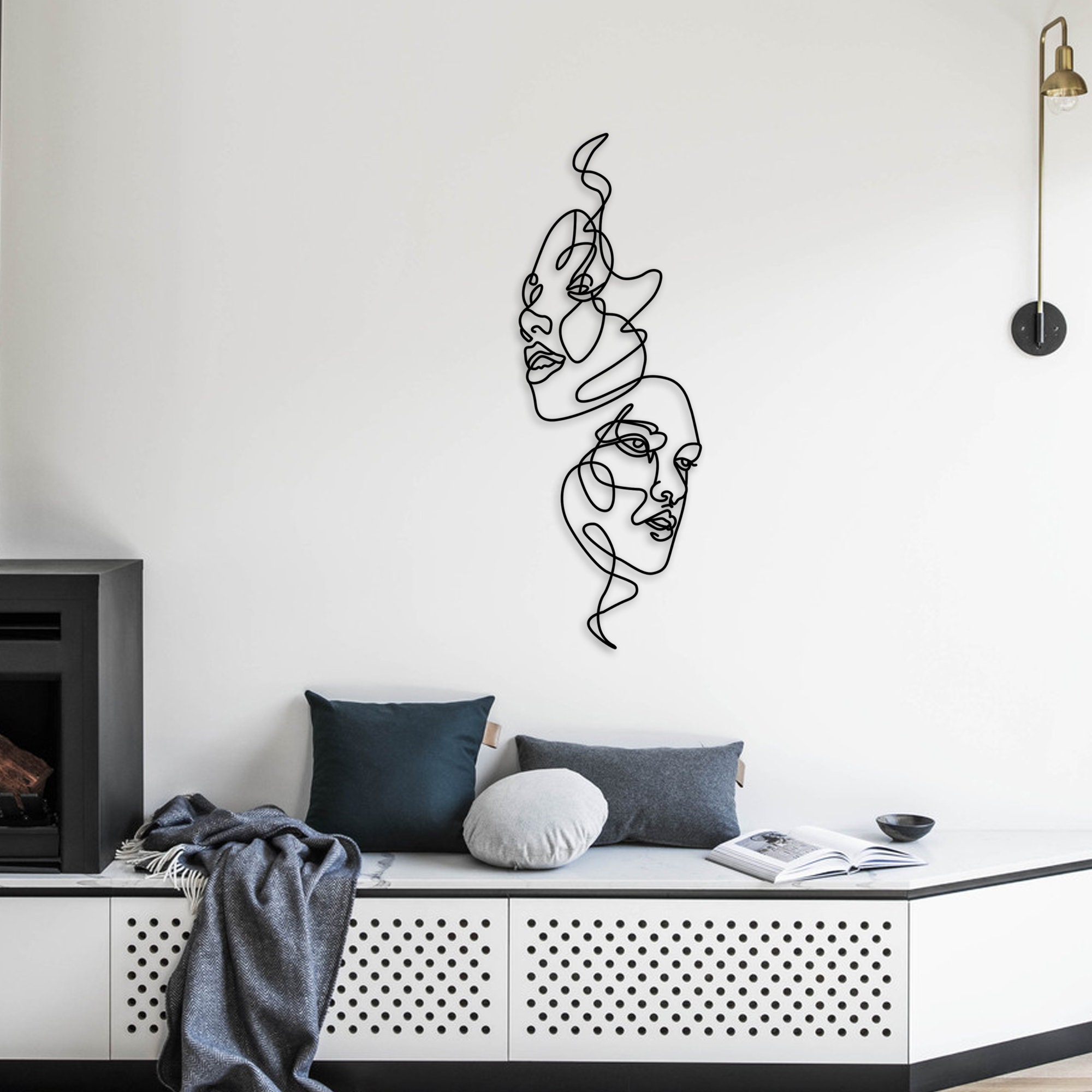 Line Art Woman Face Metal Wall Decor: Modern Steel Headboard - Etsy