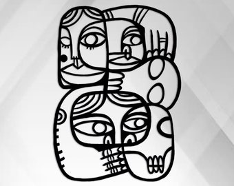 Abstract Faces Metal Wall Art: Picasso Style Decor