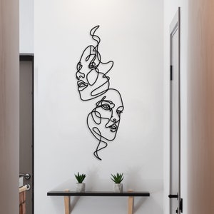 Vrouw gezicht metalen muurkunst, lijntekeningen metalen wanddecoratie, uniek verjaardagscadeau, hoofdeinde metaaldraad muur, cadeau voor haar, iconisch metalen decor