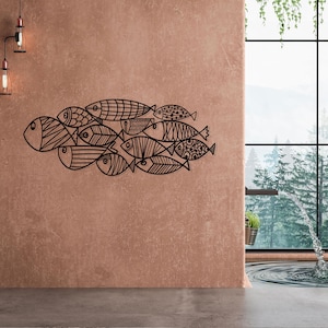 魚の群れのメタルウォールアート、海好きへのギフト、海をテーマにした装飾、モダンなホームメタル装飾、ビーチバーのエントリーサイン、彼女へのギフト