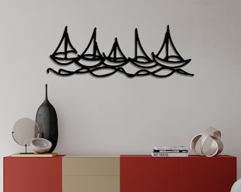 Sailboats Metal Wall Art, Waves With Sailboats on Metal Wall Art, Coastal Metal Wall Art, Ocean Lovers Birthday Gift, Gift for Her