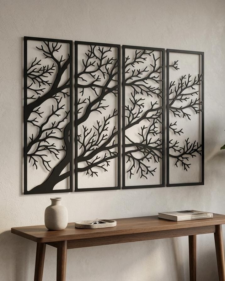 Bare Branch Metal Wall Art - Large Tree Home Decor - Housewarming Gift ...